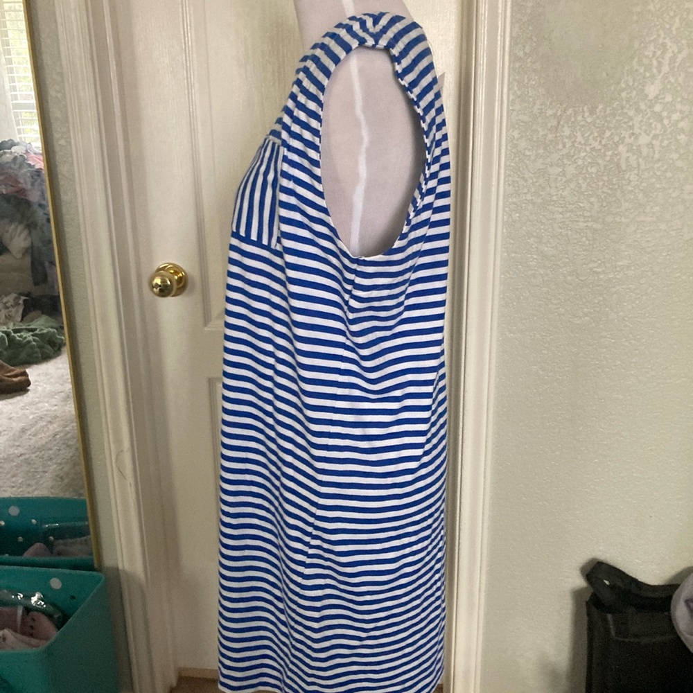 Loft Cotton Blue and White Striped Sleeveless T-shirt Dress - Picture 4 of 6